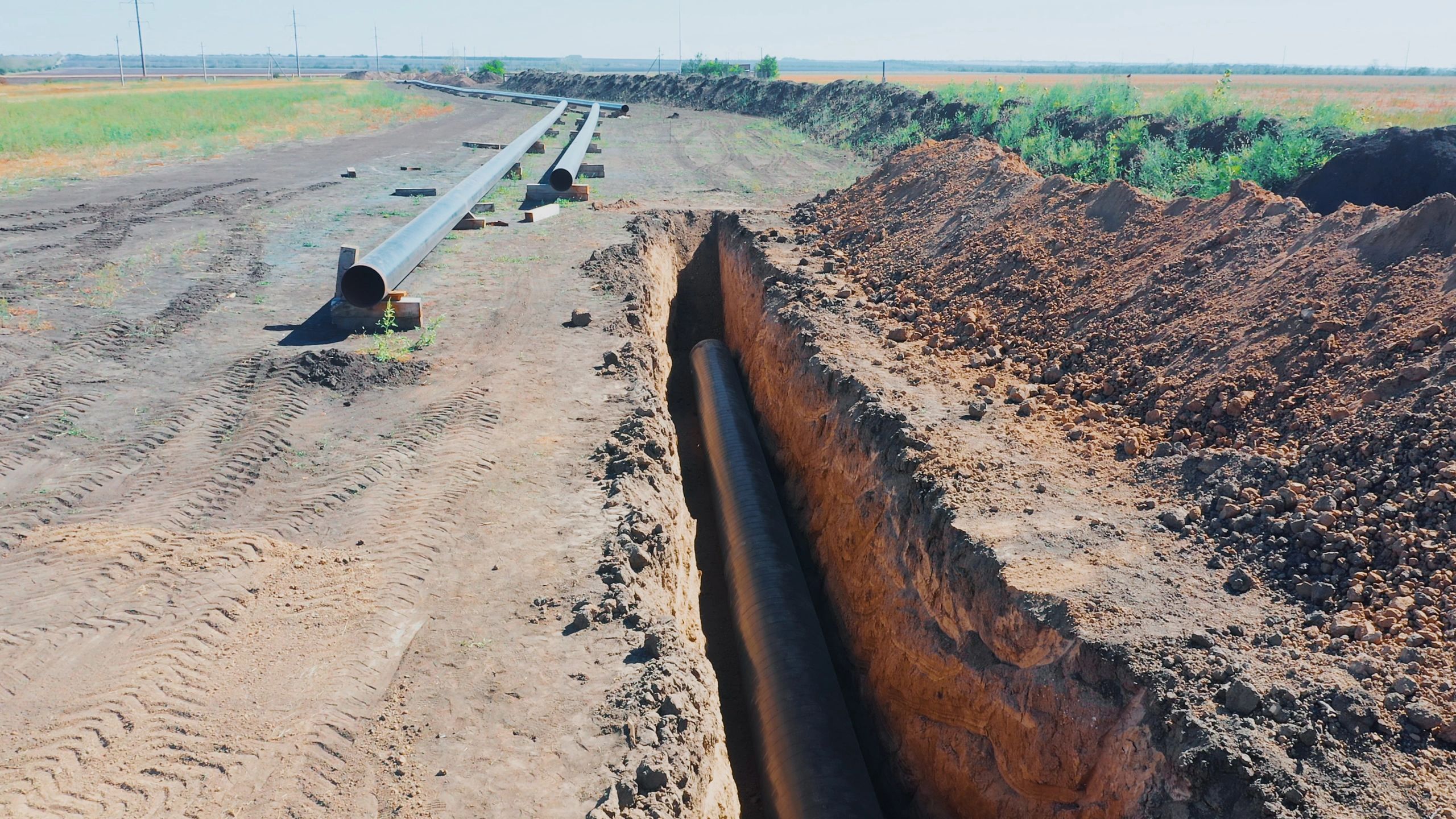 Pipeline trench prepared for underground utility connection